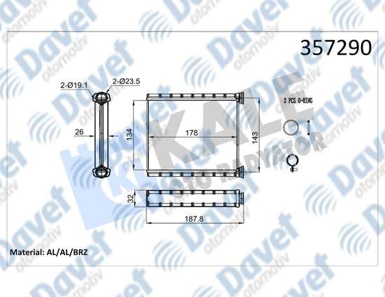 KALE 357290 Kalorifer Radyatoru Renault Clio V 0.9/1.0tce 1.5dci 2019=> (Borusuz) (Brazing Al/Al) (134x178x26)